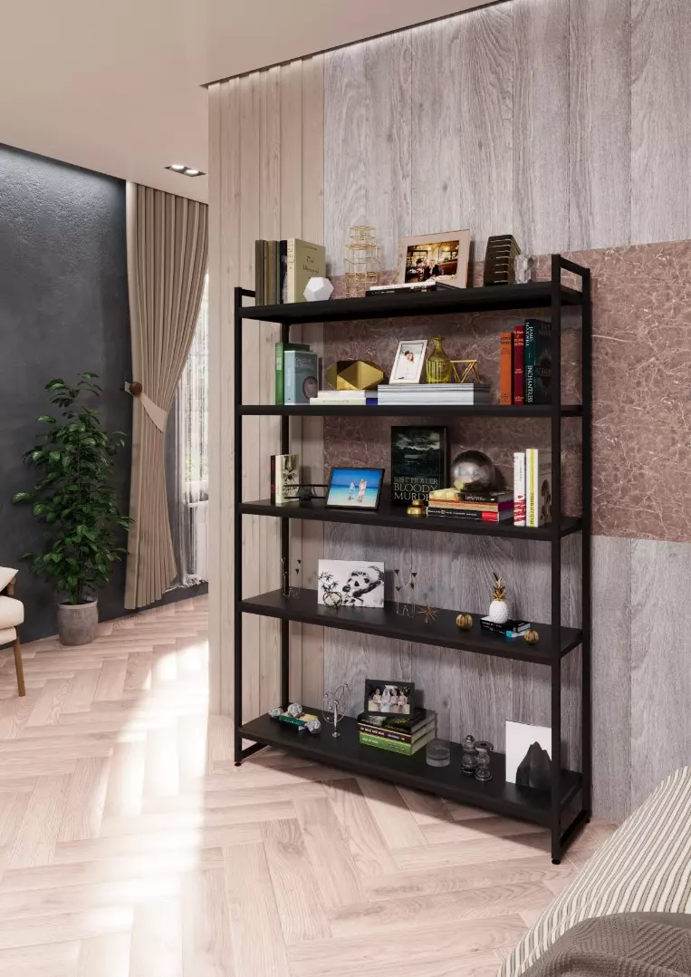 Стеллаж с полками PORTA ПЧ-1712Ч, 170 × 119 × 30 см, 5 полок — ЛДСП, чёрный